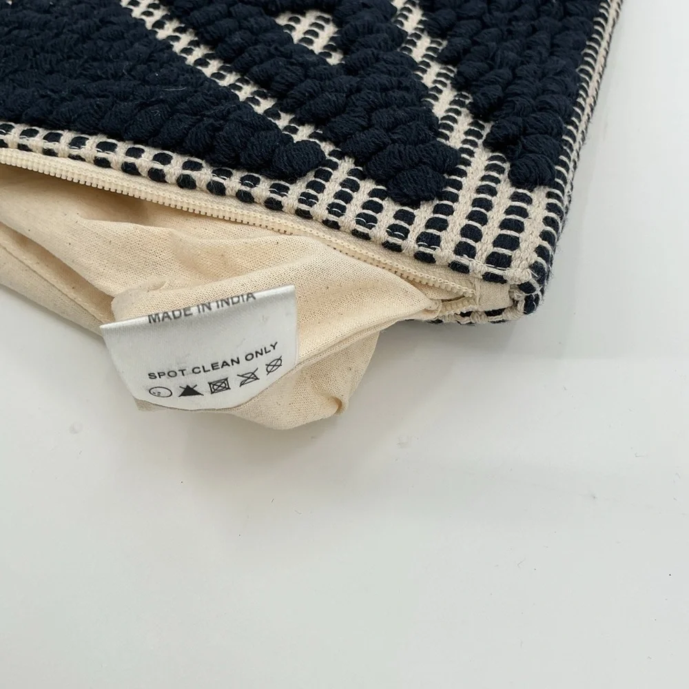 Navy and Cream Bohemian Geometric Patterned Clutch with tassel